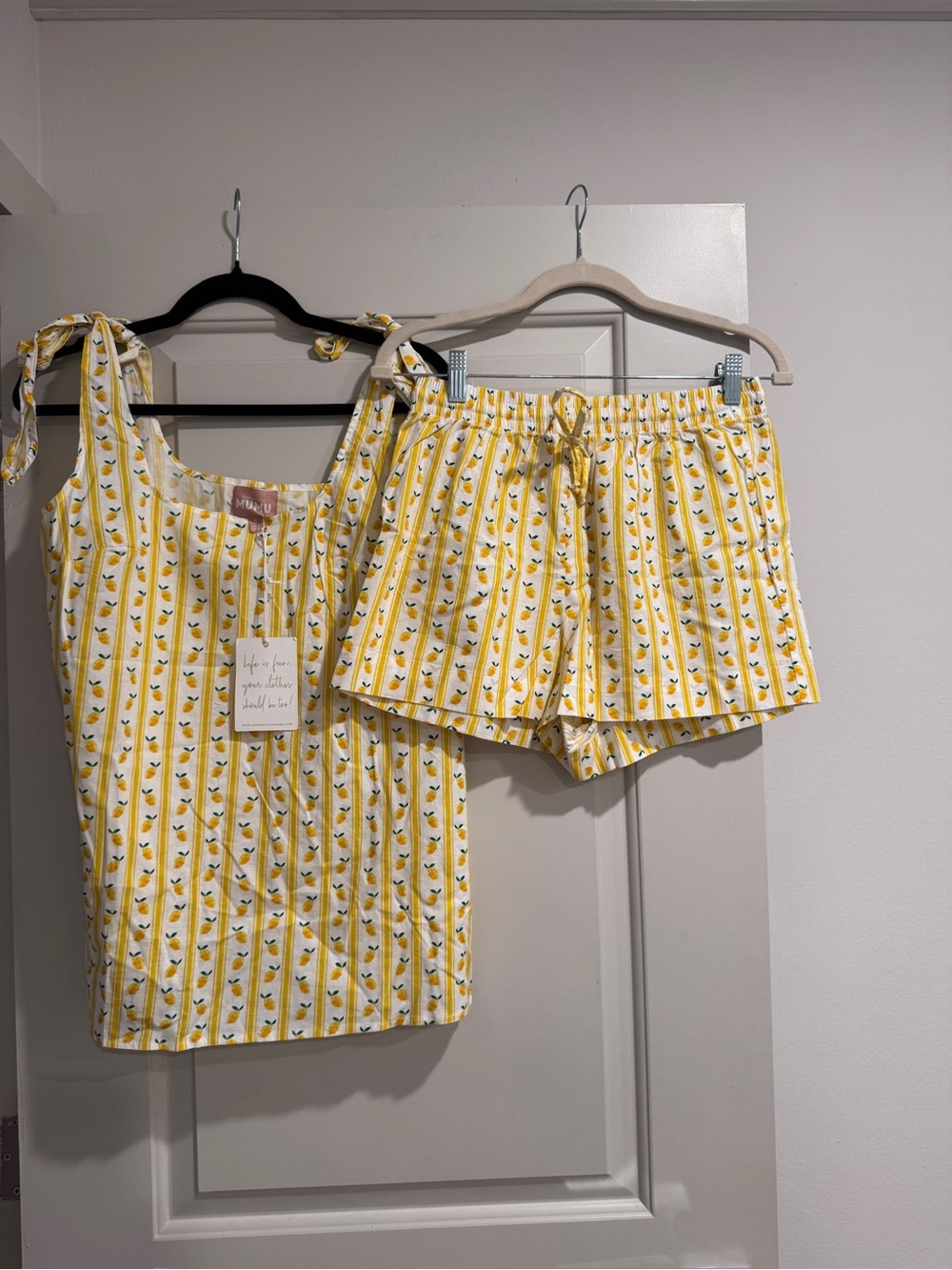 Show Me Your MuMu Yellow & White Floral Stripe Tie-Shoulder Tank & Shorts Set